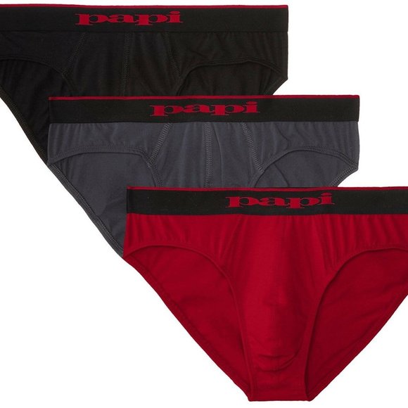 Papi Men's 3-Pack Cotton Stretch Brief Red/Grey/Black - 980403 - Picture 1 of 1